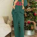 Women Pajamas Set Loungewear Ribbed Long Sleeve Top and Pants with Pockets Lounge Sweatsuit Set (Green, XXL)