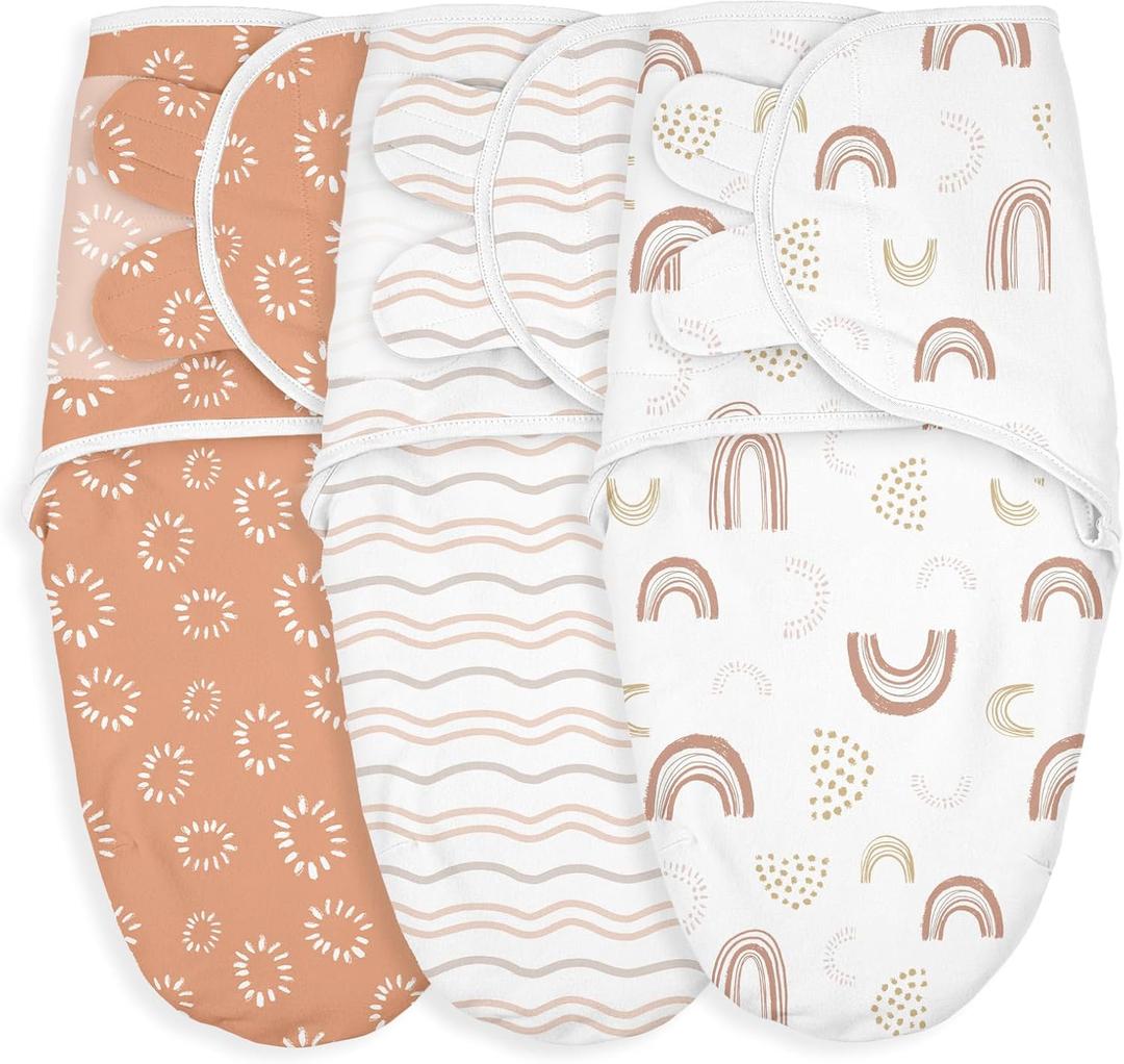 GLLQUEN BABY Swaddles for Newborn - 3 Pack Swaddle 0-3 Months, for Newborn Baby Boys and Girls, Soft Swaddle Blanket Wrap, Easy Change, Rainbow & Wave
