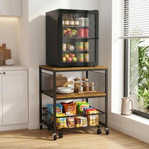 Hadulcet Mini Fridge Stand with Storage, Heavy Duty Rolling Fridge Table, 3-Tier