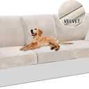 PrinceDeco 6 Piece Luxury Thick Velvet Sofa Covers3 Base Cover Plus 3 Seat Cushion Covers Couch Covers for 3 Cushion Couch Sofa Couch Cover for Dogs, Machine Washable(Sofa, Ivory) (3 Seat Covers + 3 Back Covers)