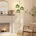 ILLMTW Glass Floor Lamp for Living Room,Bedroom,Gold Mid Century Modern Standing Lamp Brass Tree 3 Light Tall Floor Lamps Vintage Retro Floor Lights Green Flower Lamp Shade Farmhouse Boho Bohemian