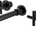 SITGES Matte Black Bathroom Faucet, Double Handle Wall Mount Bathroom Sink Faucet and Rough in Valve Included (Matte Black)