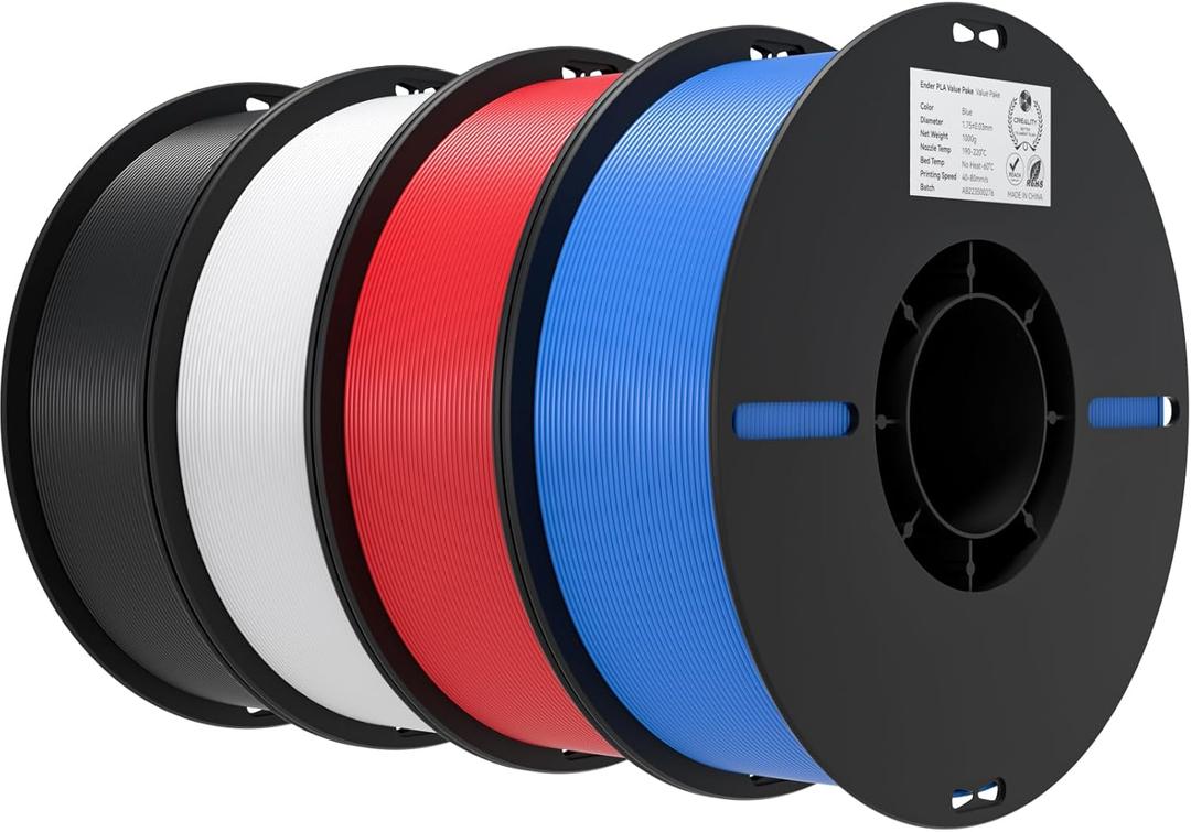 Creality 3D Printer Filament 1.75mm 4KG, PLA Filament Bulk +/- 0.02mm, 4 Pack 1kg Spool(2.2lbs) 3D Printing Filament Fits for Most FDM 3D Printers, Black White Blue Red
