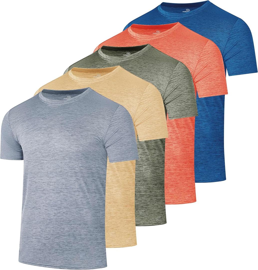 Real Essentials 5 Pack: Mens Short Sleeve Dry Fit Active Crew Neck T Shirt - Athletic Running Gym Workout Tee Tops (X-Large)