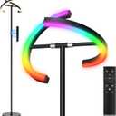 RGBCW Floor Lamp, Color Changing Standing Lamp, Modern Stepless Dimmable LED Floor Light Tall Lamp with Remote Control, 20W 3000-6000K Rotatable Floor Lamps for Living Room, Bedroom, Office, Black - RGB