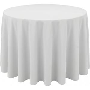Surmente White Tablecloth for Round Tables, 120-inch Round Table Cloths for Weddings, Banquets, or Restaurants