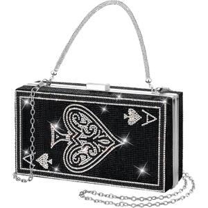 Women Poker Card Evening Clutch Rhinestone Purse Casino Vegas Novelty Purse Queen Hearts Bags Playing Cards Gift (Black)