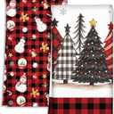 Miss Adola Buffalo Plaid Christmas Kitchen Towels - Christmas Theme 18x26 Inch Absorbent 2pcs Microfiber Dish Towels, Cute Holiday Designs with Xmas Tree for Decoration, Gifting, Housewarming