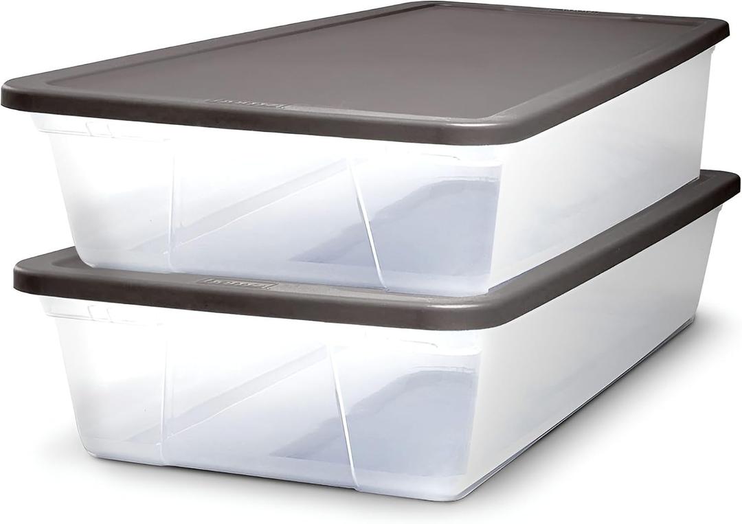 HOMZ 2-Pack Snaplock, Small Clear Plastic Storage Organizer Bins w/ Lids, 28 Quart, Gray - Stackable Container Boxes for Bedroom, Bathroom, Garage, and Office Organization