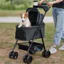3 in 1 Pet Stroller with Removable Carrier, Folding Stroller for Small/Medium Dogs and Cats, Waterproof, All-Terrain, with Sun Shades, Car Seat (Dark Gray)