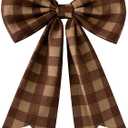 Large Brown and Beige Checkered Coquette Bow For Backdrop 27.6 X 21.7 Inch Big Gingham Bow Wall Decor Giant Ribbon Tie Hanging Gift for Birthday Bachelorette Party Baby Shower Bridal Shower Wedding