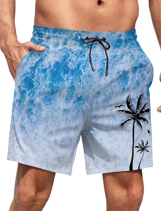 Lzzidou Men Swim Trunks with Mesh Liner 5 Inch Inseam Board Shorts Quick Dry Bathing Suit (Large)