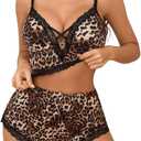 Avidlove Sexy Pajamas V Neck Womens Pajama Sets Shorts Lace Trim Cami Pj Set 2 piece PJS Lingerie Sleepwear (XX-Large, Brown Leopard)