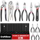 10PC Pliers and Wrench Set with Storage Rack Includes Locking | Long Nose | Diagonal Cutter | Groove Joint | Linesman & Mini Plier, Carbon Steel Tool Kit for DIY and Home a Gift for Man