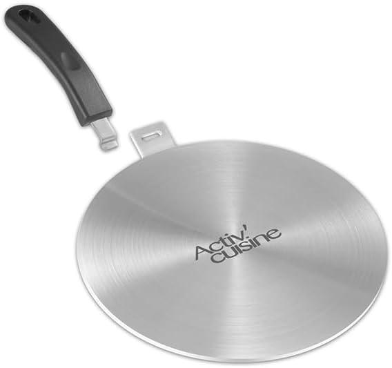 ACTIV CUISINE 7.9 Inch Heat Diffuser for Glass Cooktop, Stainless Steel Induction Adapter Simmer Plate, Gas Stove Converter Disk with Detachable Handle