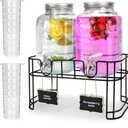 1 Gallon Glass Drink Dispensers For Parties 2PACK.Beverage Dispenser,Glass Drink Dispenser With Stand And Stainless Steel Spigot 100% Leakproof.Lemonade Dispenser With Ice Cylinder.Laundry Detergent