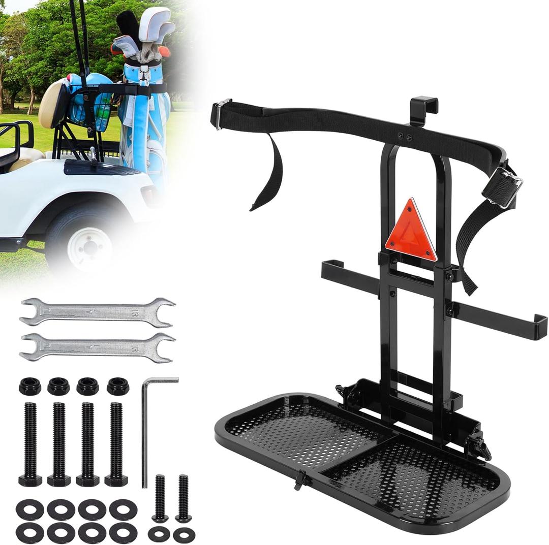 Universal Golf Cart Rear Seat Bag Holder Upgraded Foldable No-Drill Golf Cart Bag Holder for EZGO Club Car Yamaha Fit for 8" and 24.5" Wide Rear Armrests Foldable Golf Cart Bag Holders Bracket