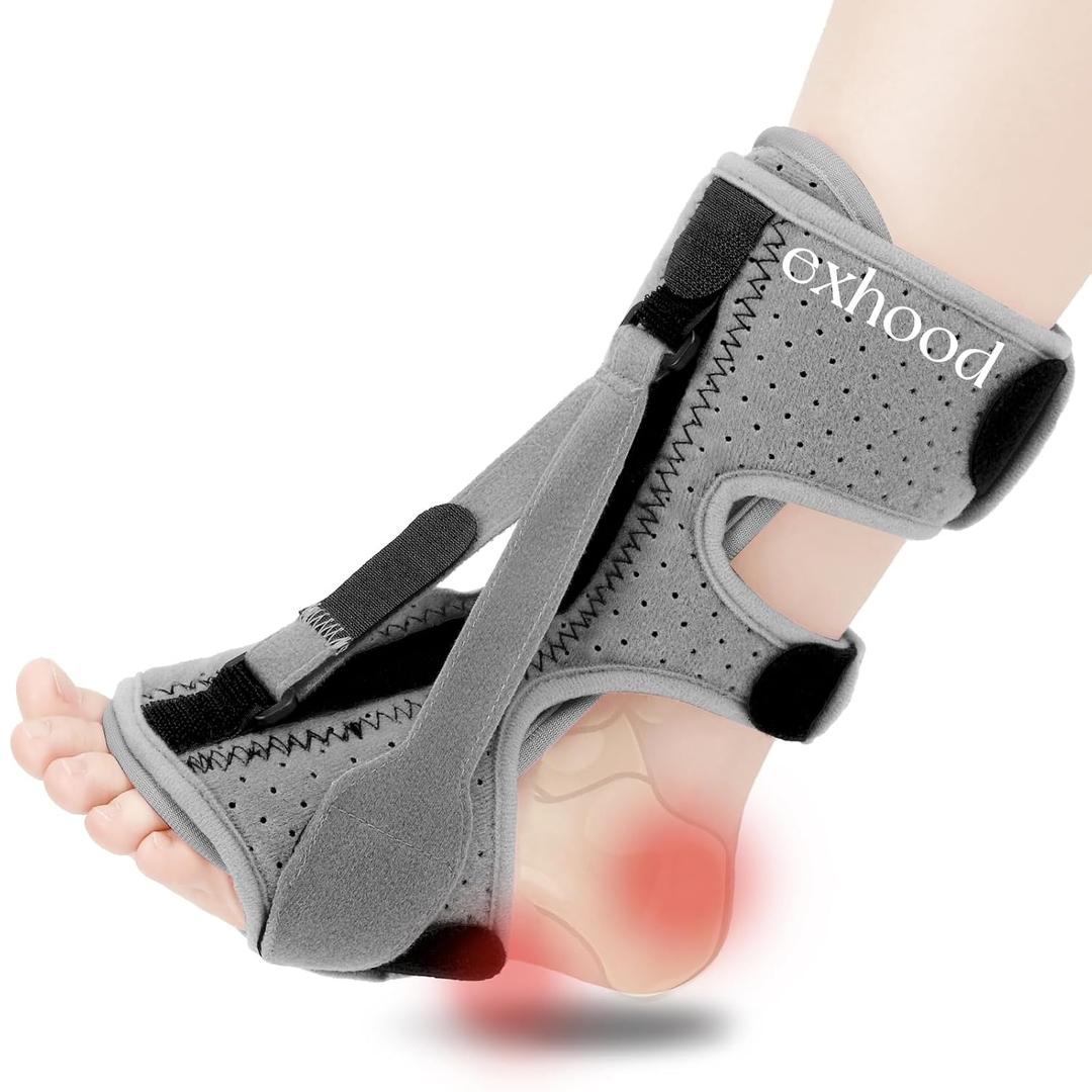 exhood Upgraded Plantar Fasciitis Night Splint, 3 Adjustable Straps Plantar Fasciitis Relief Braces for Achilles Tendonitis, Foot Drop & Heel Spur Pain Relief Day & Night (Elephant Grey) (One Size)