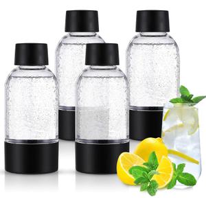 meekoo 4 Pcs Soda Carbonating Bottles Clear Plastic Soda Maker Bottle Compatible with Isoda Drinkmate Maker for Kitchen Home Party Carbonated Drinks Beverages(0.5 Liter) (16.9 Ounces)