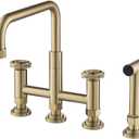KRAUS Urbix Industrial Bridge Kitchen Faucet with Side Sprayer in Brushed Gold, KPF-3125BG