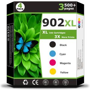 902XL Ink Cartridges Compatible for HP 902 XL for HP902 Printer Ink 902 xl 902 ink Cartridges combo Work with OfficeJet Pro 6950 6954 6958 6961 6962 6966 6960 6968 6970 6975 6978 6979 Printer(4 Pack)