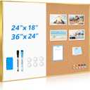 White Board Cork Board Combo, 36'' x 24'', Magnetic Dry Erase Board and Pin Board for Wall, Gold Aluminum Frame Bulletin Board for Home Office School with Accessories