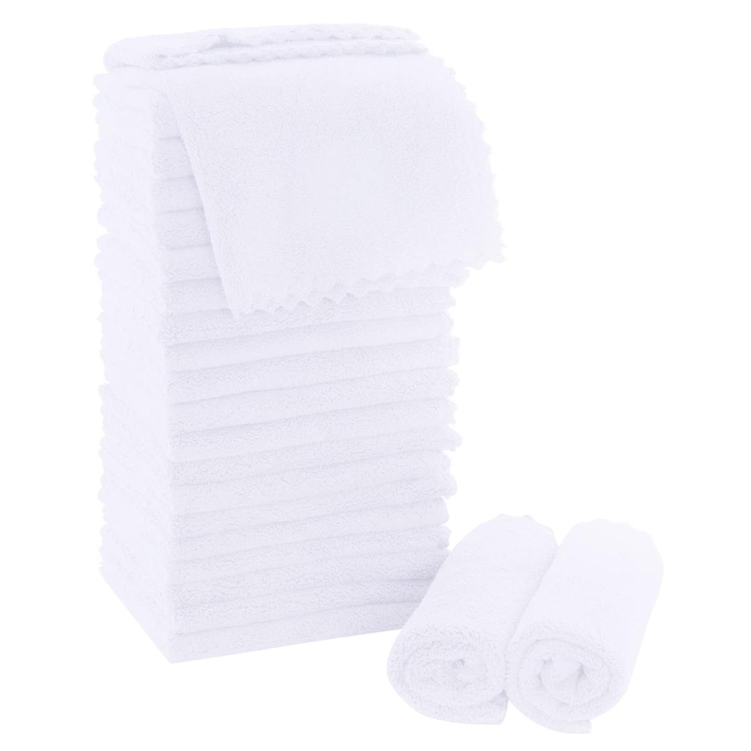 MOONQUEEN Ultra Soft Premium Washcloths Set - 12 x 12 inches - 4 Pack - Quick Drying - Highly Absorbent Coral Velvet Bathroom Wash Clothes - Use as Bath, Spa, Facial, Fingertip Towel (White)