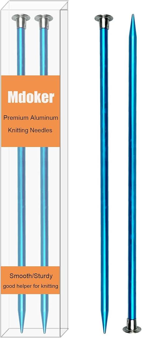 Mdoker 13.8 Inch Anodized Aluminum Knitting Needles,Colored Straight Single Pointed Metal Sweater Knitting Needle for DIY Knitting Projects,Size US 10(6mm) (US 10(6.0mm), Blue)