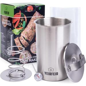 Ham Press for Deli Meats Make Your Own Healthy Homemade Ham Maker with This Stainless Steel Lunch Meat Press Includes Thermometer, Recipes and 20 Cooking Bags