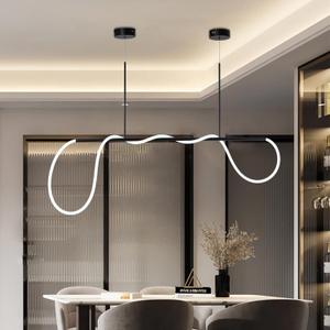 Waveform LED Chandelier Modern Elegance Spiral LED Pendant Light Fixture Modern Adjustable Ceiling Hanging Lamp Black 47.2 Inch DIY Shapes Kitchen Island Lighting with Soft Silicone