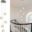 5 Lights Foyer Chandeliers for High Ceilings Raindrop Crystal Ball Chandelier Dimmable LED Entryway Pendant Light Hanging for Dining Room Kitchen Island Hallway, Include Bulbs (Nickel)
