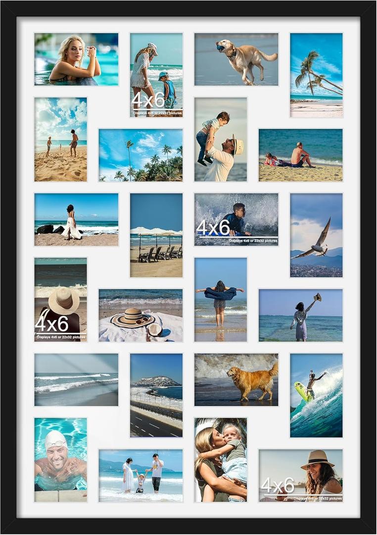 DUENPY 22x32 Collage Picture Frame 4x6 Picture Frames Collage Wall Decor Displays twenty four 4x6 inch Photos Horizontal Wall Mounting Display 