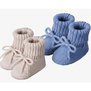 Evervibe 2 Pairs Knitted Baby Booties 0-6 Months Newborn Baby Shoes First Walkers Cozy Shoes for Infant Girl Boy, (White, Mika, Denim Blue, Classic)