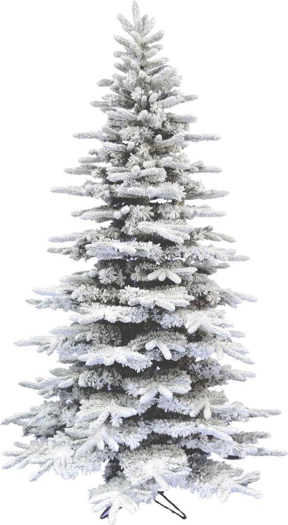 Fraser Hill Farm 9-Ft. Pine Valley Flocked Christmas Tree, Snowy Xmas Tree with DIY Potential with No Attached Lights, Artificial Christmas Tree with Metal Base, Easy to Set up (Unlit)