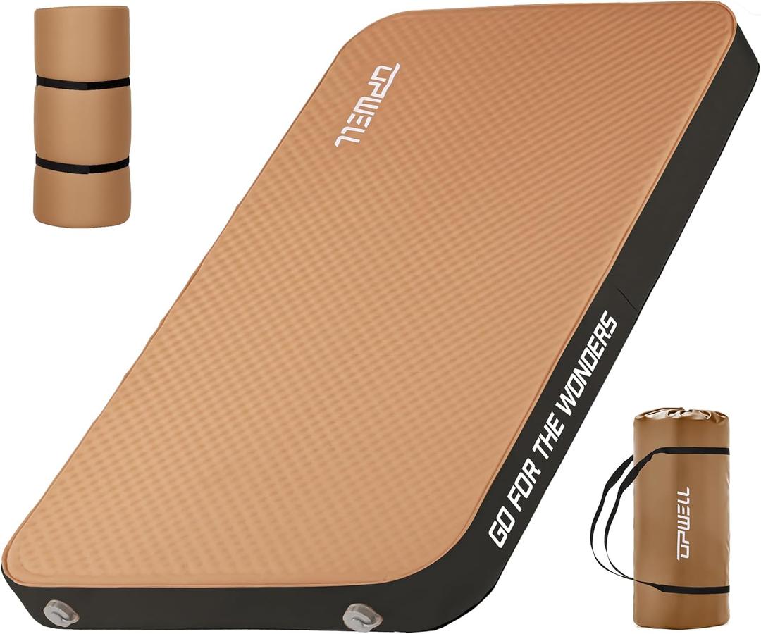 UPWELL Self Inflating Sleeping Pad 4.5" Thickness Camping Mattress with Solid Foam Portable Fast Inflation for Outdoor Double Sleeping Mat Portable Roll Up Bed Brown&Black, Full