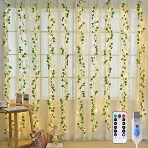 JMEXSUSS Vines Lights for Bedroom, 9.8ft x 9.8ft with Remote, 300 LED Fairy Lights with Vines, Artificial Ivy Curtain Light for Wall Dorm Wedding Indoor Decor