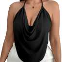 Women's Plus Size Halter Tops for Women Draped Cowl Neck Sleeveless Asymmetrical Crop Low Cut Cami Tops (3X-Large Plus, Black)