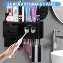Multifunctional Wall-Mounted Toothbrush Holder, Automatic Toothpaste Dispenser Space Saving Toothbrush and Toothpaste Holder, with 2 Cups and Drawers Cosmetic Organizer (Black 2 Dispensers)