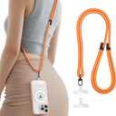 SSLOTSCASE for Phone Lanyard Crossbody with 2X TPU Clear Phone Tabs, Multi-Function Crossbody Strap, Premium Metal Carabiner, Safety Durable Anti Theft Drop Protection Phone Neck Wrist Strap, Orange