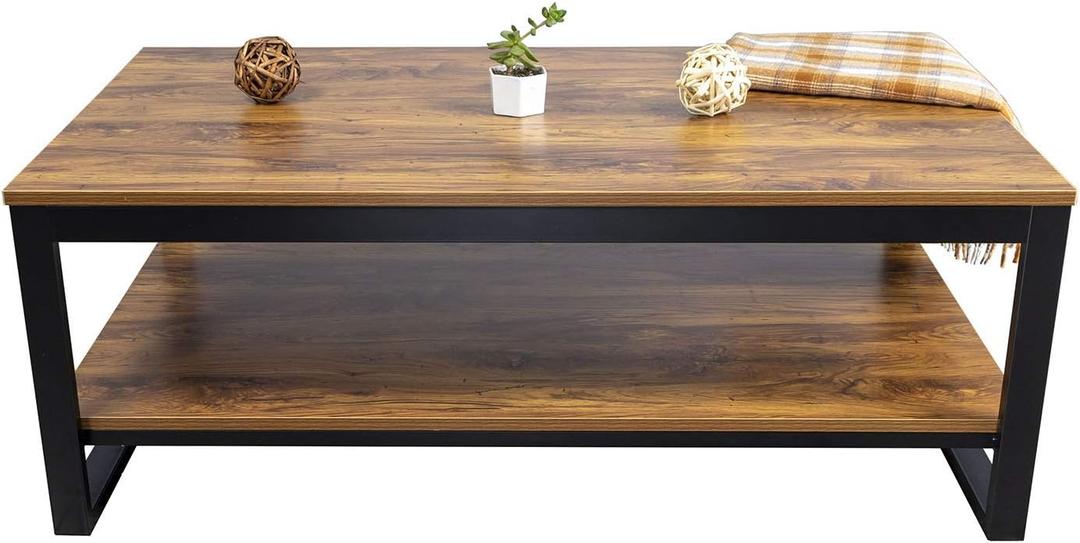 DIMAR GARDEN Wood Coffee Table with Storage Shelf 41.7in Industrial Table for Living Room, Brown
