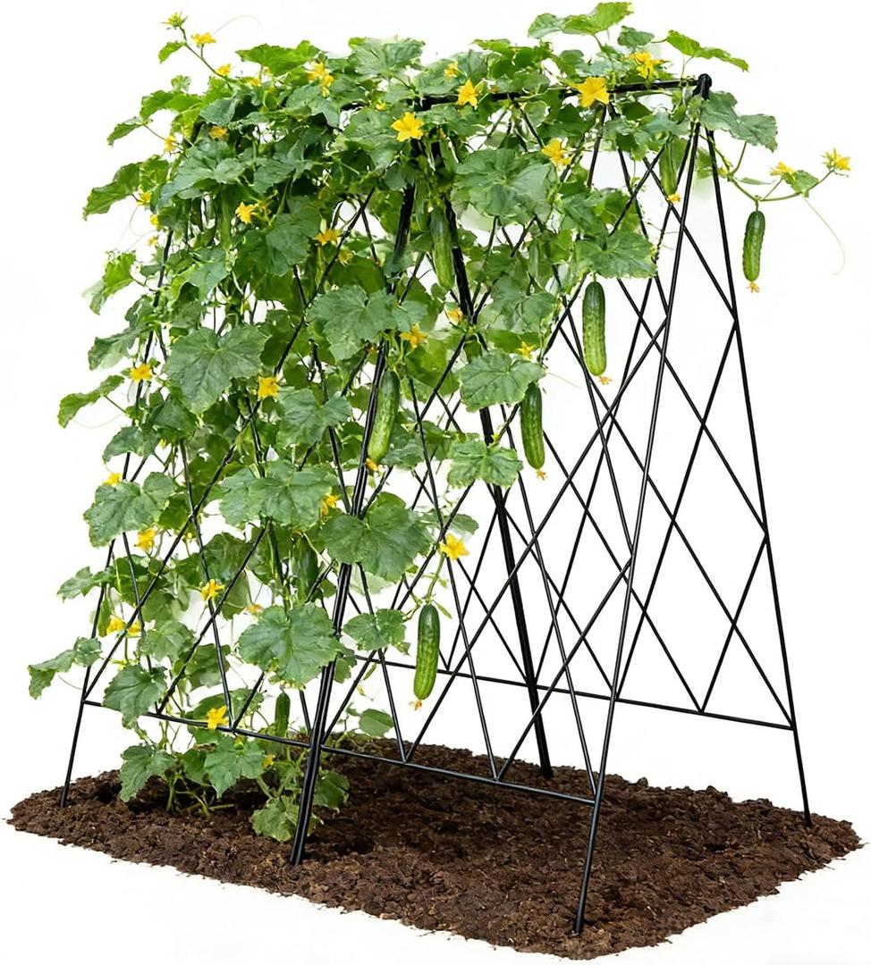 Cucumber Trellis 2 Pack,Foldable A-Frame Garden Trellis | for Raised Bed Garden Grow Support with Plant Support Clips, Twist Ties for Cucumber Tomato Climbing Plant Flower