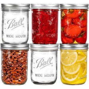 Ball Wide Mouth Mason Jars 16 oz. (6 Pack) - Pint Size Jars with Airtight Lids and Bands for Canning, Fermenting, Pickling, Meal Prep or DIY Decors and Projects Bundled with Peaknip Jar Opener