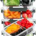 M MCIRCO [5-Pack, 36 oz] Glass Meal Prep Containers 3 Compartment with Lids, Glass Lunch Containers,Food Prep Lunch Box,Bento Box,Microwave, Oven, Freezer, Dishwasher (4.5 Cups) (Gray)