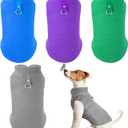SATINIOR 4 Pieces Stretch Fleece Dog Sweater Polyester Warmer Vest Pullover Jacket with D-Ring Leash Cold Weather Coat Hoodie for Small and Medium Dogs(M,Gray, Green, Purple, Blue)