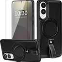 for Samsung Galaxy S25 Edge Case Leather with Stand, Anti-Slip Shockproof Loop, Compatible with MagSafe, Magnetic Protective Galaxy S25 Edge Leather Case (Black, S25 Edge-6.7inch)