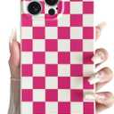 Skyseaco Compatible with iPhone 16 Pro Max Case Cute Checkerboard Checkered Pattern Design Soft Slim TPU Phone Case Shockproof Full Camera Protection for Women Girls - Hot Pink