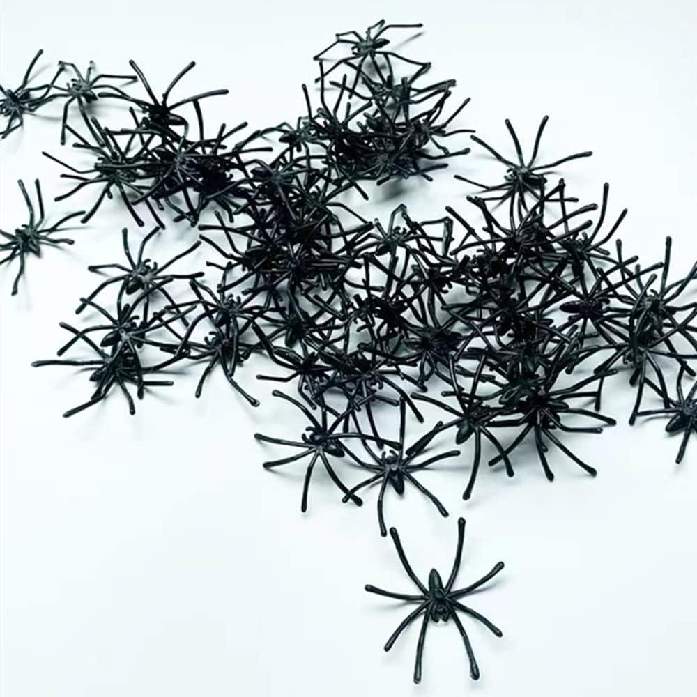 Plastic Spider Halloween Party Decorations, Pack of 100 Black Plastic Spider Prank Realistic Toys, Perfect for Parties