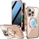 Upholyee [360° Rotatable CD Stand & Built-in Privacy Screen Magnetic Case for iPhone 16 Pro Max [Compatible with MagSafe & Full Signal] Shockproof Full Body Anti-Spy Cover for 16 Pro Max-Desert Gold