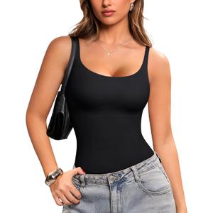 LODAY Compression Tank Tops Women Shapewear Tummy Control Body Shaper Scoop Neck Camisole Tops (Medium, Black)