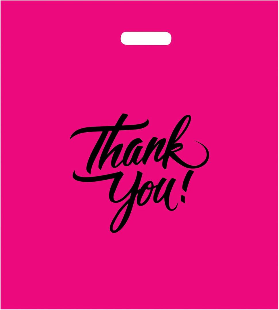 Infinite Pack Thank You Merchandise Bags, Die Cut Handles, Retail Shopping Bags for Boutique - Choose Color & Size (12" X 15", PACK OF 100, Pink)
